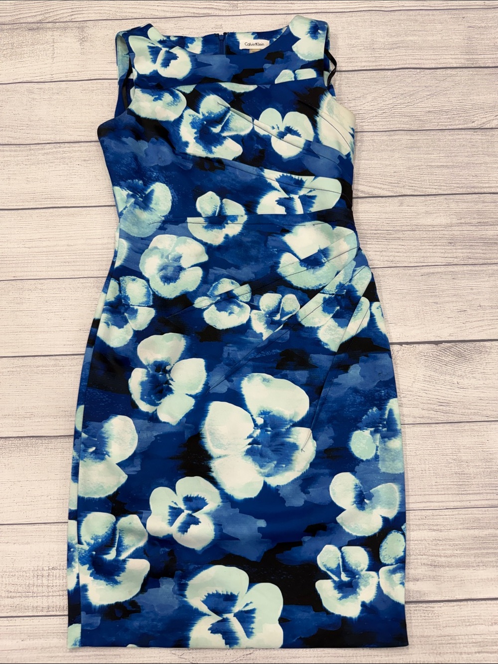 Calvin Klein Blue Floral Sheath Dress Sleeveless Size 6 Career
